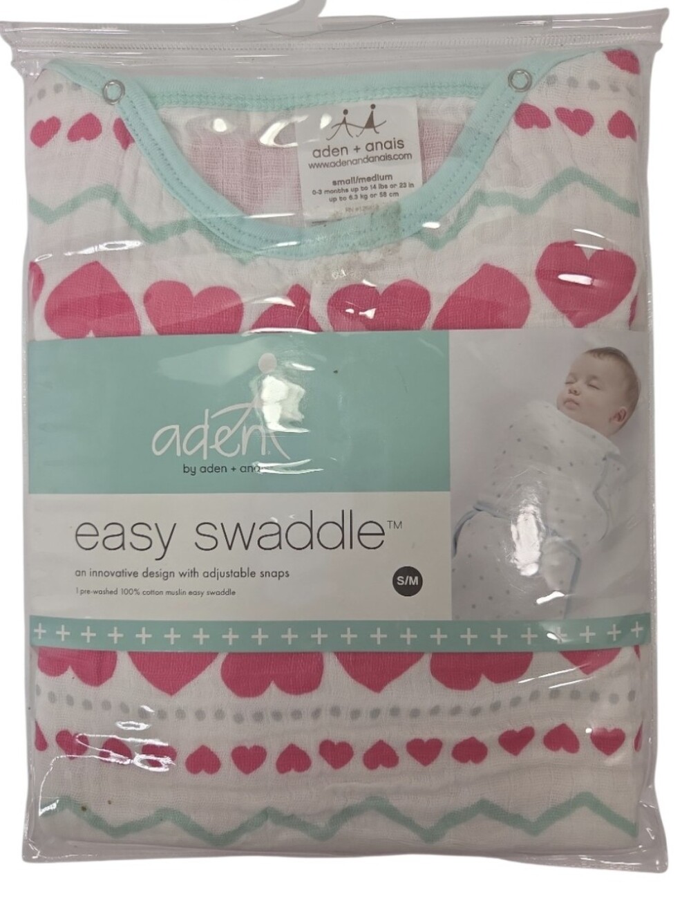 Aden & Anais 100% Cotton Muslin Easy Swaddle Wrap Size S/M 0-3 Months NEW